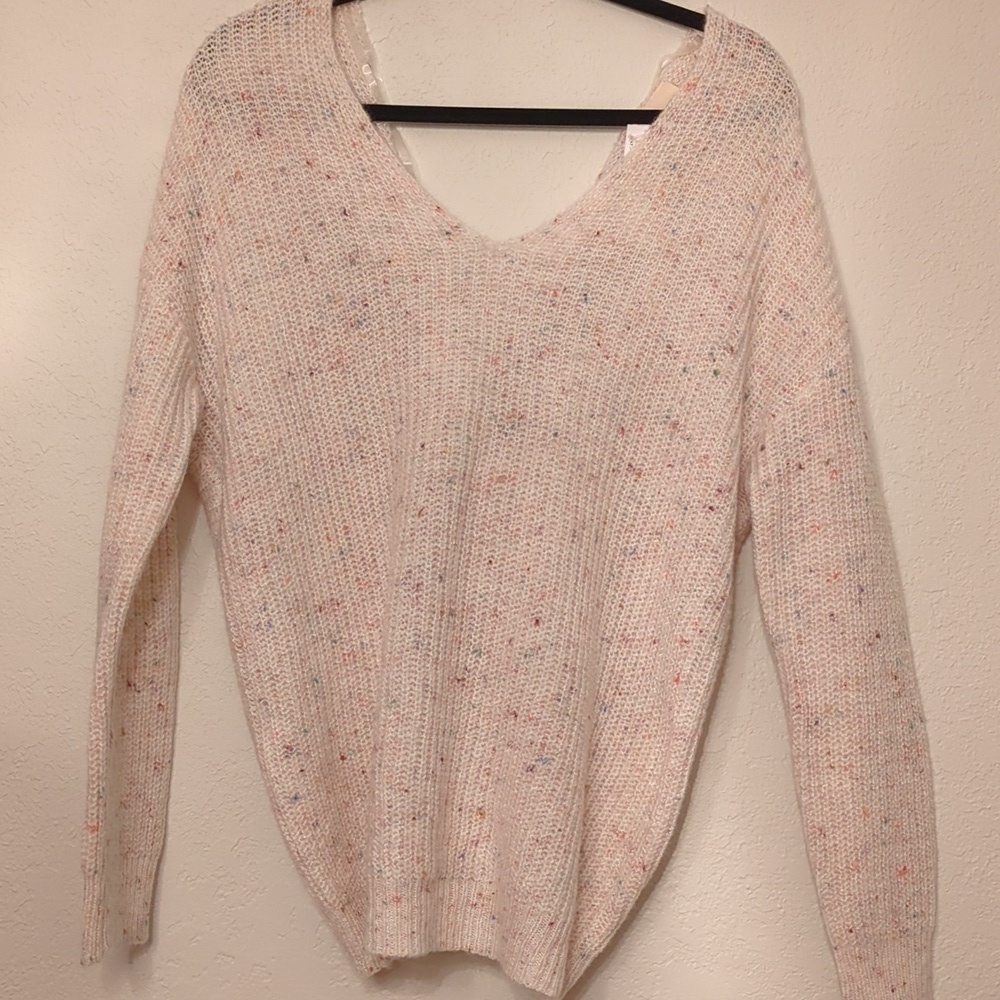 Francesca's Harper Heritage Sweater Cozy Comfy knit back twirl Pullover Sz M